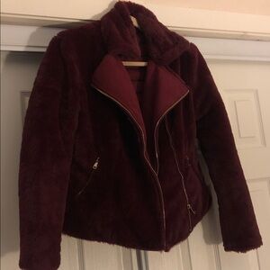 Women's Deep Burgundy reversible fur and quilted Moto Jacket